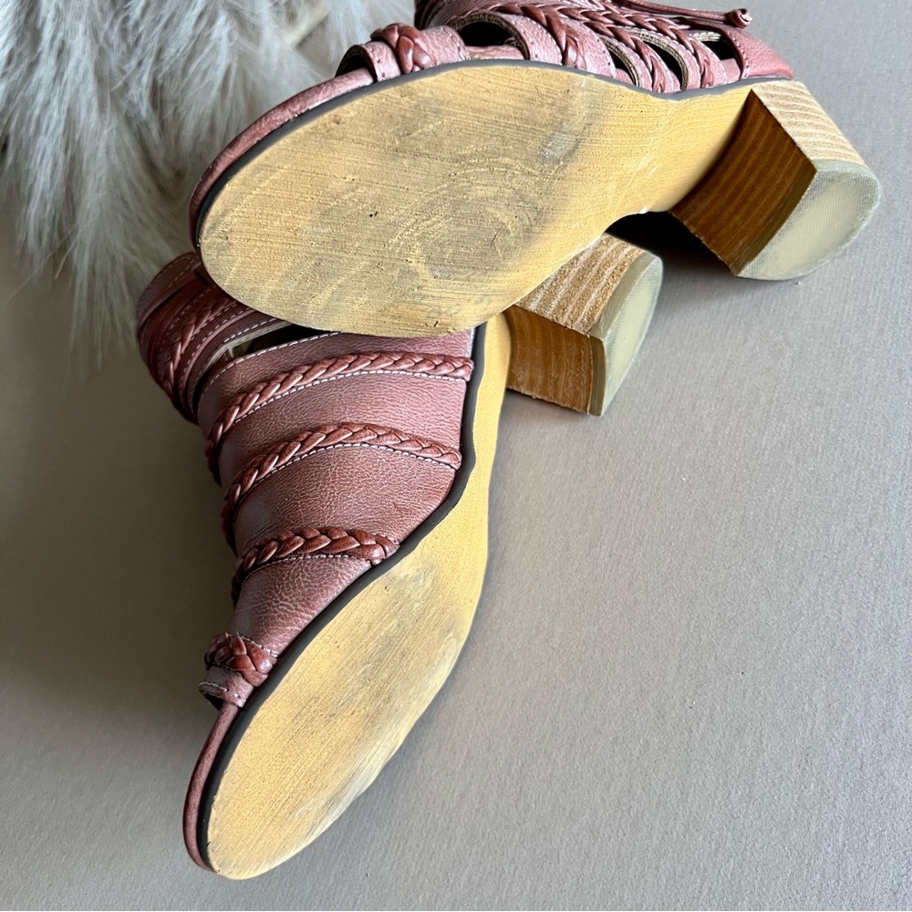 Peep Toe Braided Heeled Bootie Sandals - Picture 11 of 12